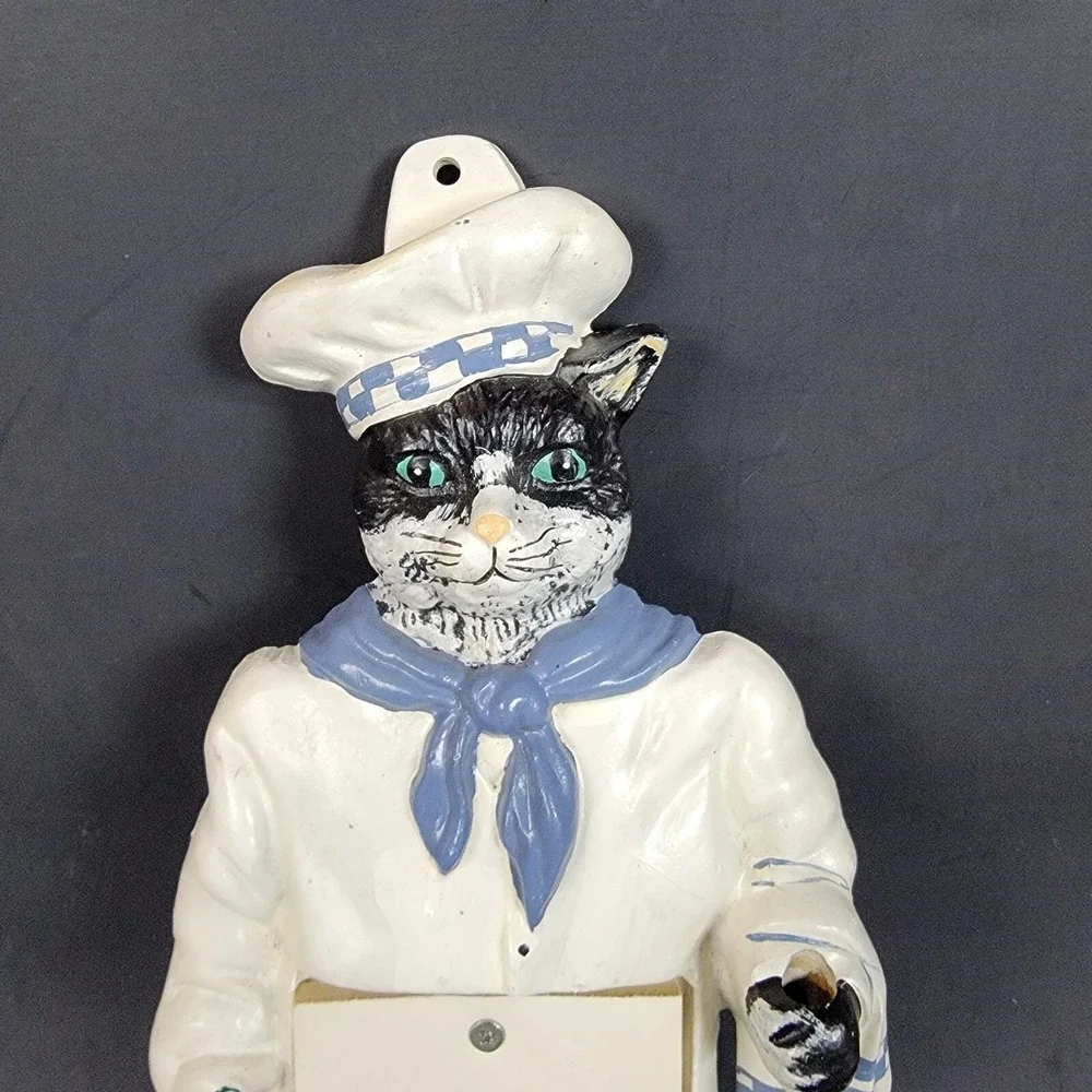 Wrought Iron Cat Chef Notepad Pencil Holder Plaque Wall Hanging